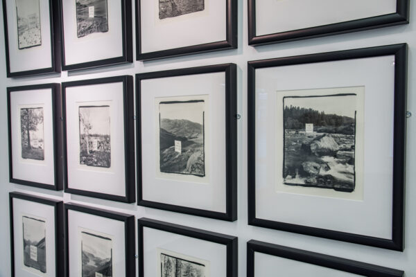 A wall of black and white images